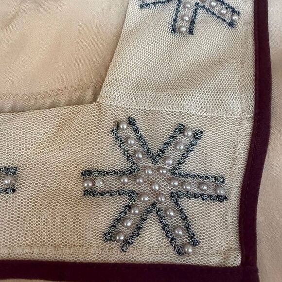 Anthropologie Diodore Snowflake 100% Silk "Alpine Tie Back Dress" gray/cream 10 - Picture 8 of 9